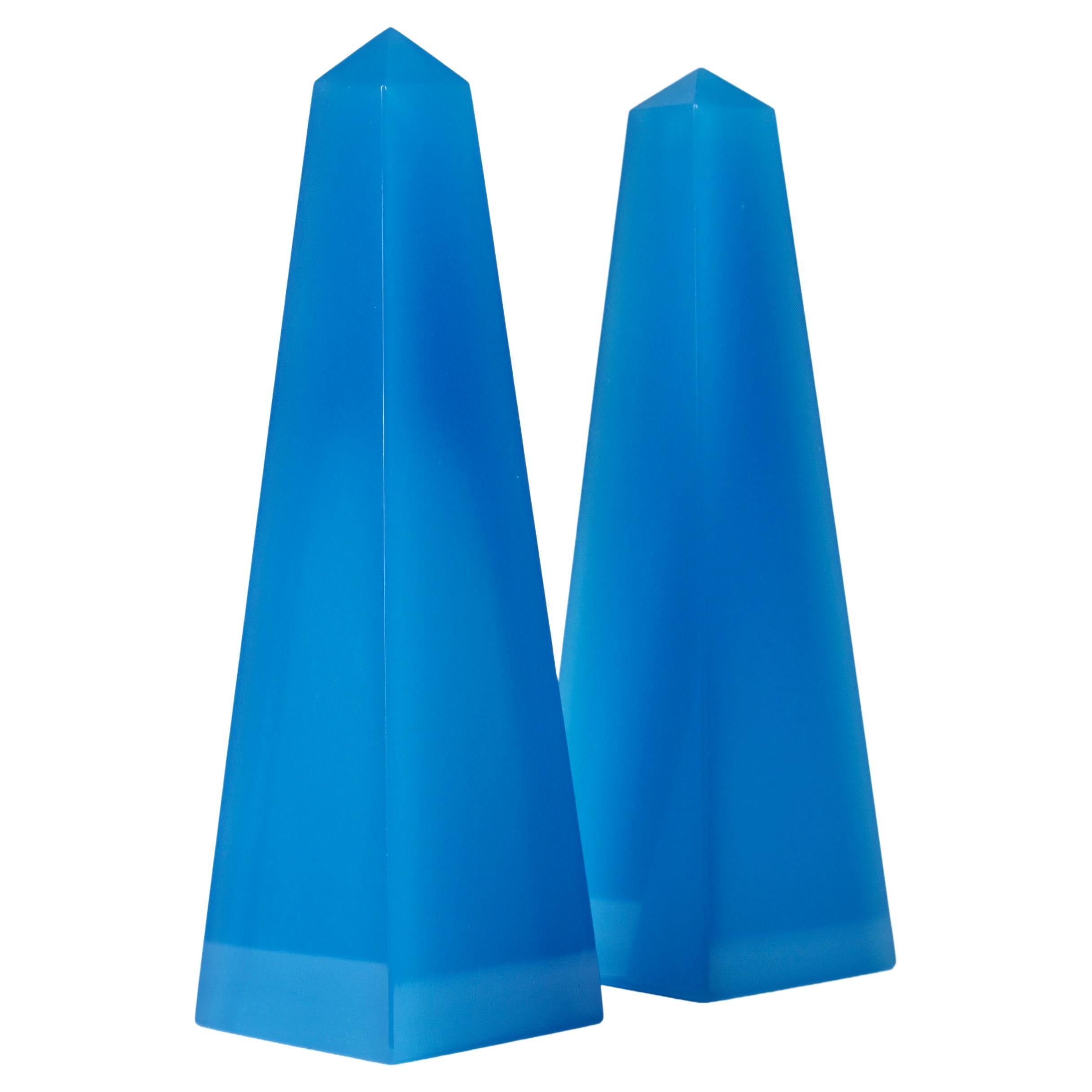 Cenedese Mid-Century Modern Vintage Pair of Blue Italian Murano Glass Obelisks