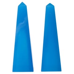 Cenedese Mid-Century Modern Vintage Pair of Blue Italian Murano Glass Obelisks