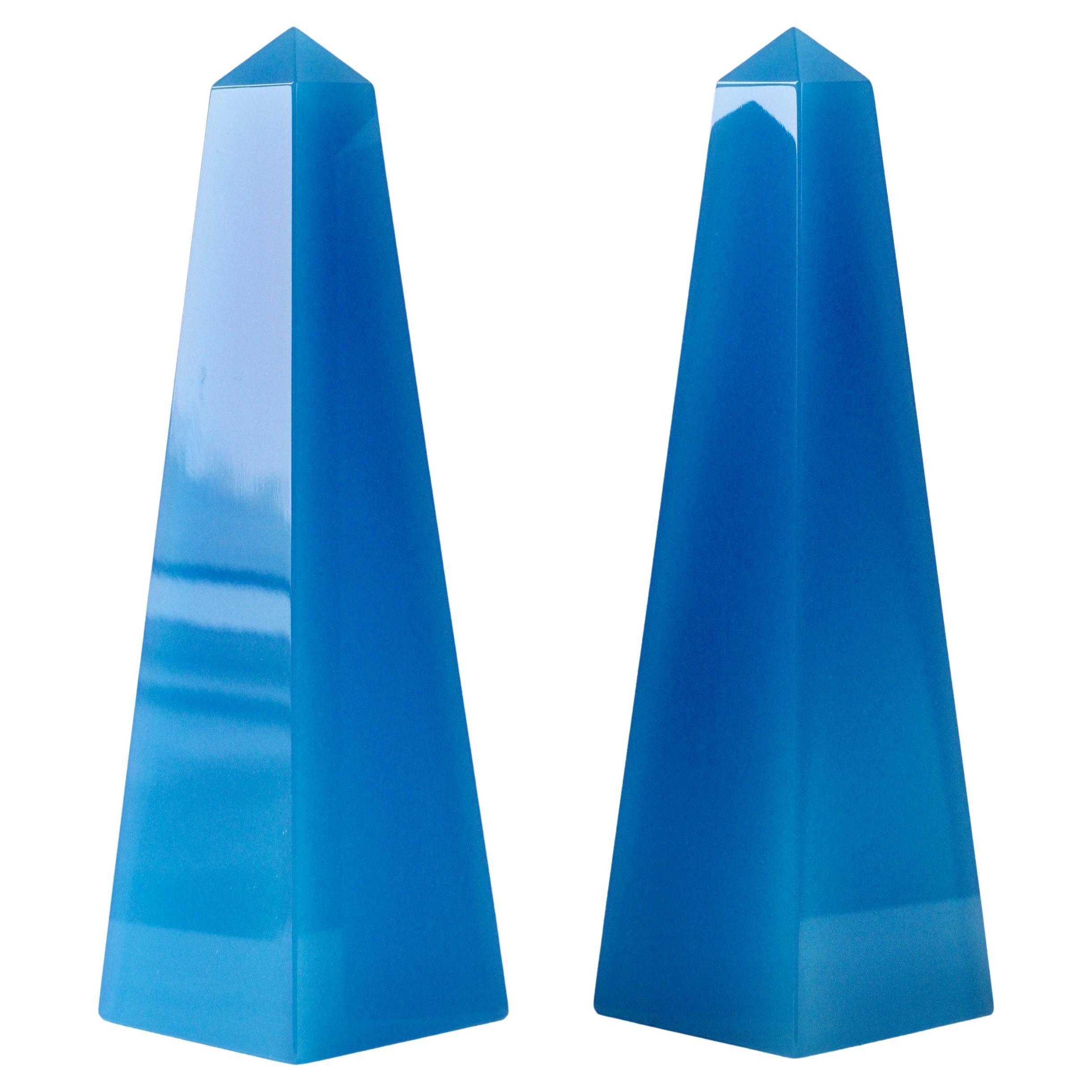 Cenedese Moderno de Mediados de Siglo Pareja Vintage de Obeliscos Azules de Cristal de Murano Italiano