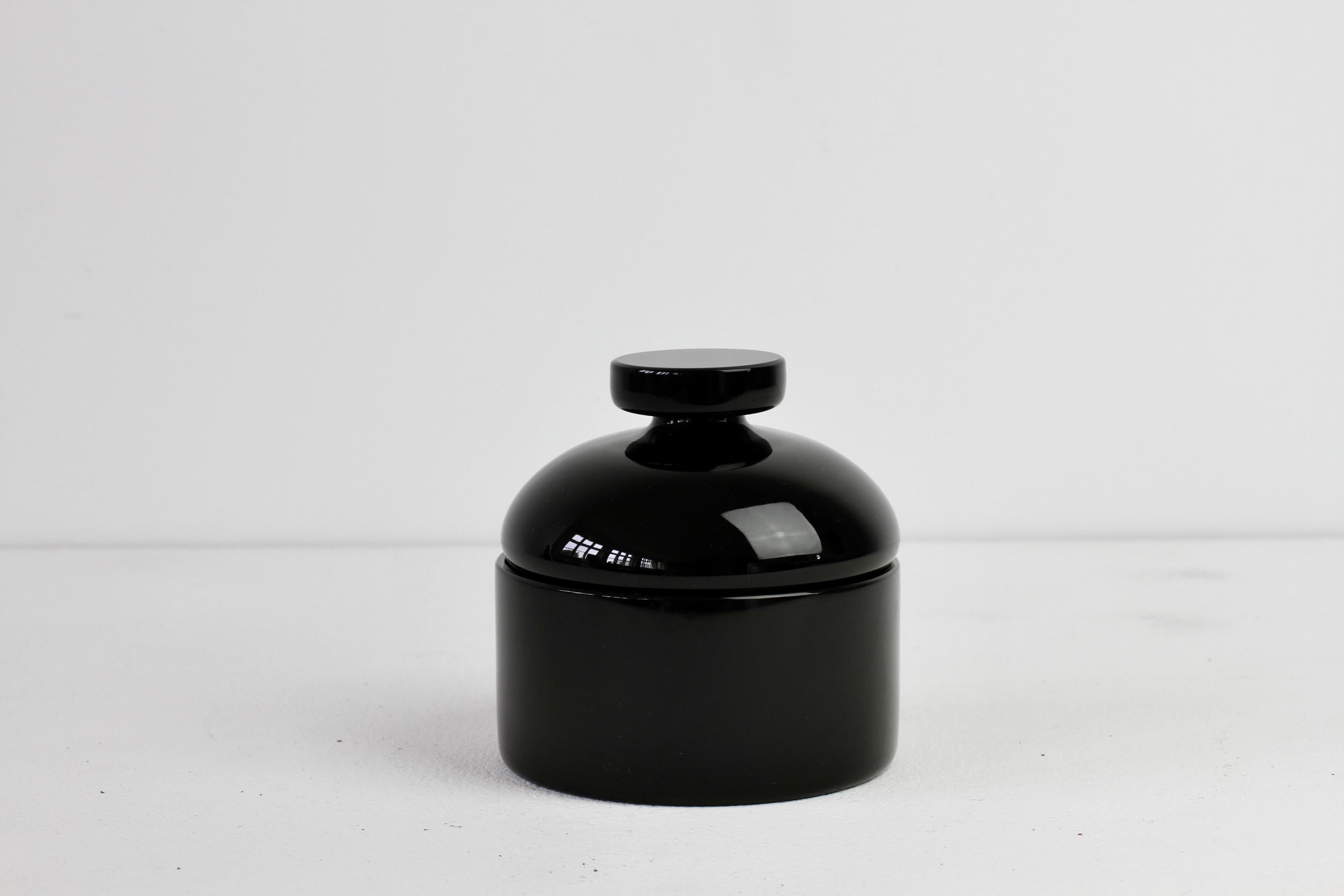 20th Century Cenedese Mid-Century Solid Black Italian Murano Glass Apothecary Lidded Jar