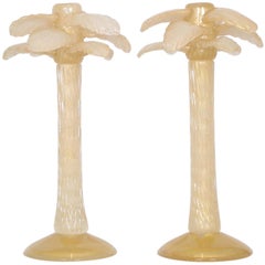 Cenedese Midcentury Murano Glass and Gold Candlesticks
