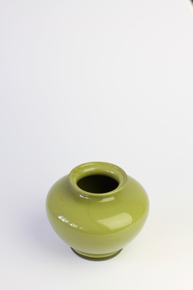 20th Century Cenedese Moss Green Vintage Midcentury Italian Murano Glass Vase or Vessel For Sale