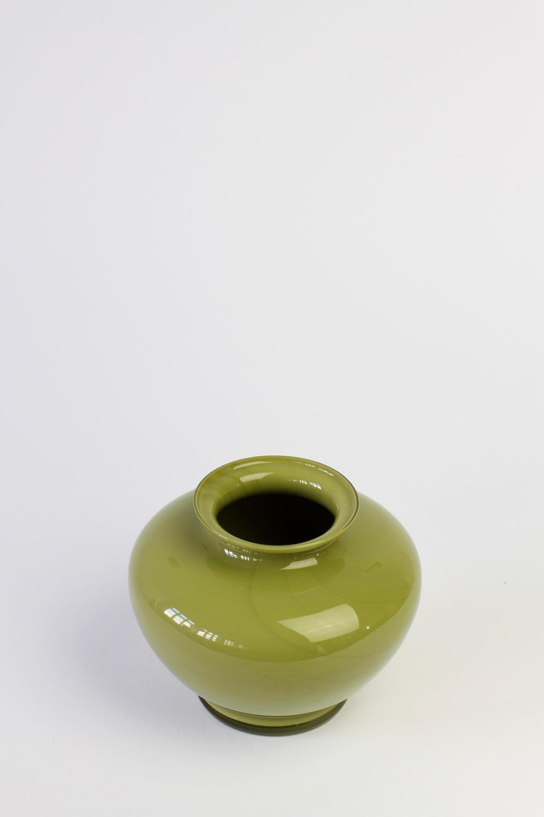 Blown Glass Cenedese Moss Green Vintage Midcentury Italian Murano Glass Vase or Vessel For Sale