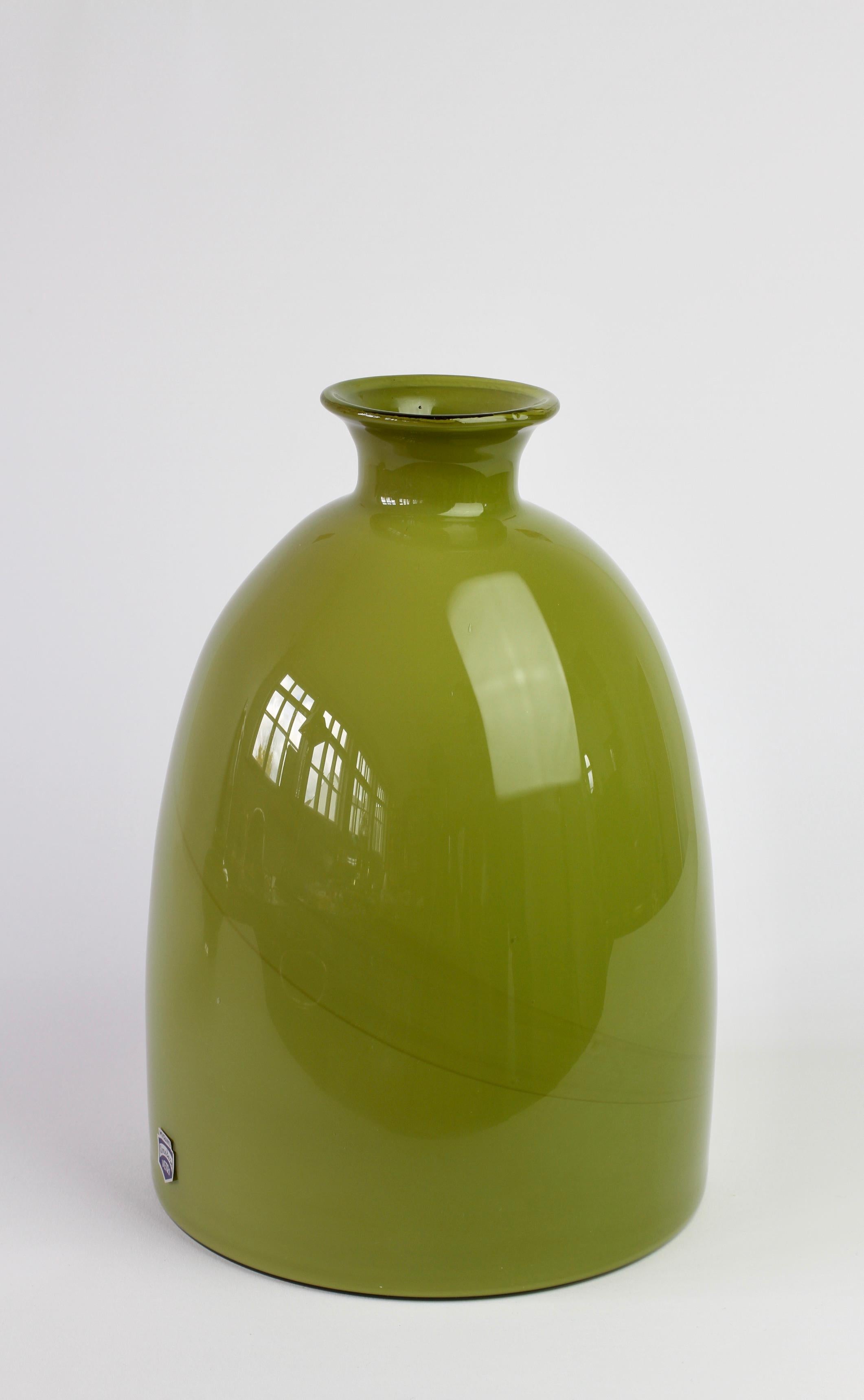 Blown Glass Cenedese Moss Green Vintage Midcentury Italian Murano Glass Vase or Vessel For Sale