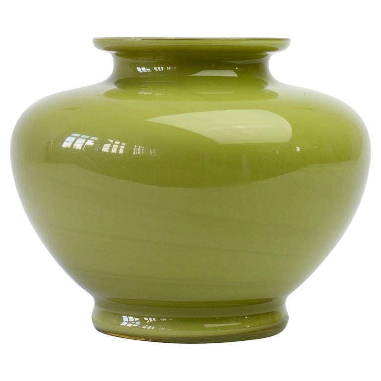Cenedese Moss Green Vintage Midcentury Italian Murano Glass Vase or Vessel For Sale
