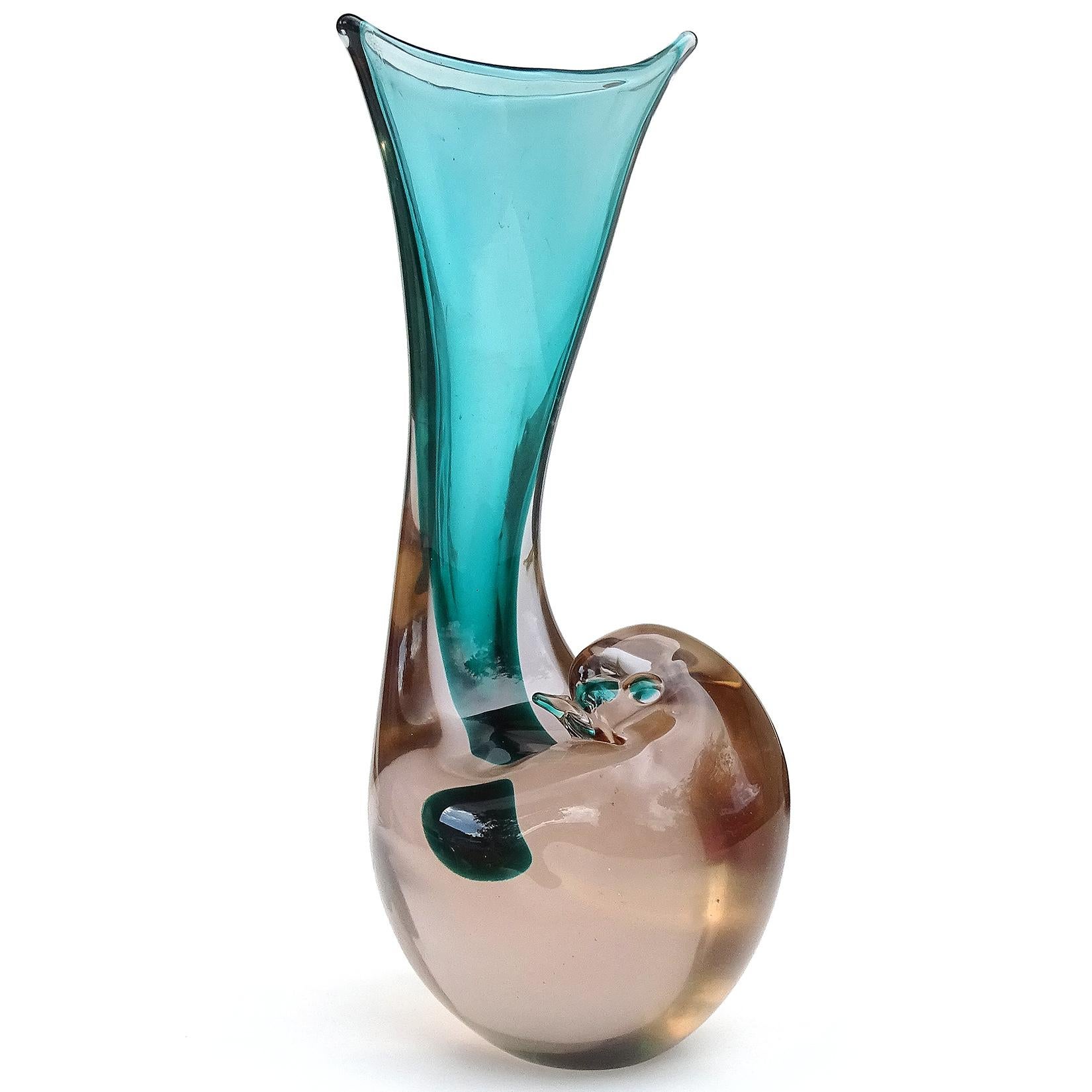 Cenedese Murano 1961 Sommerso Champagner Italienisches Kunstglas Vogel-Skulptur-Vase aus Muranoglas, Vogelskulptur (Handgefertigt) im Angebot
