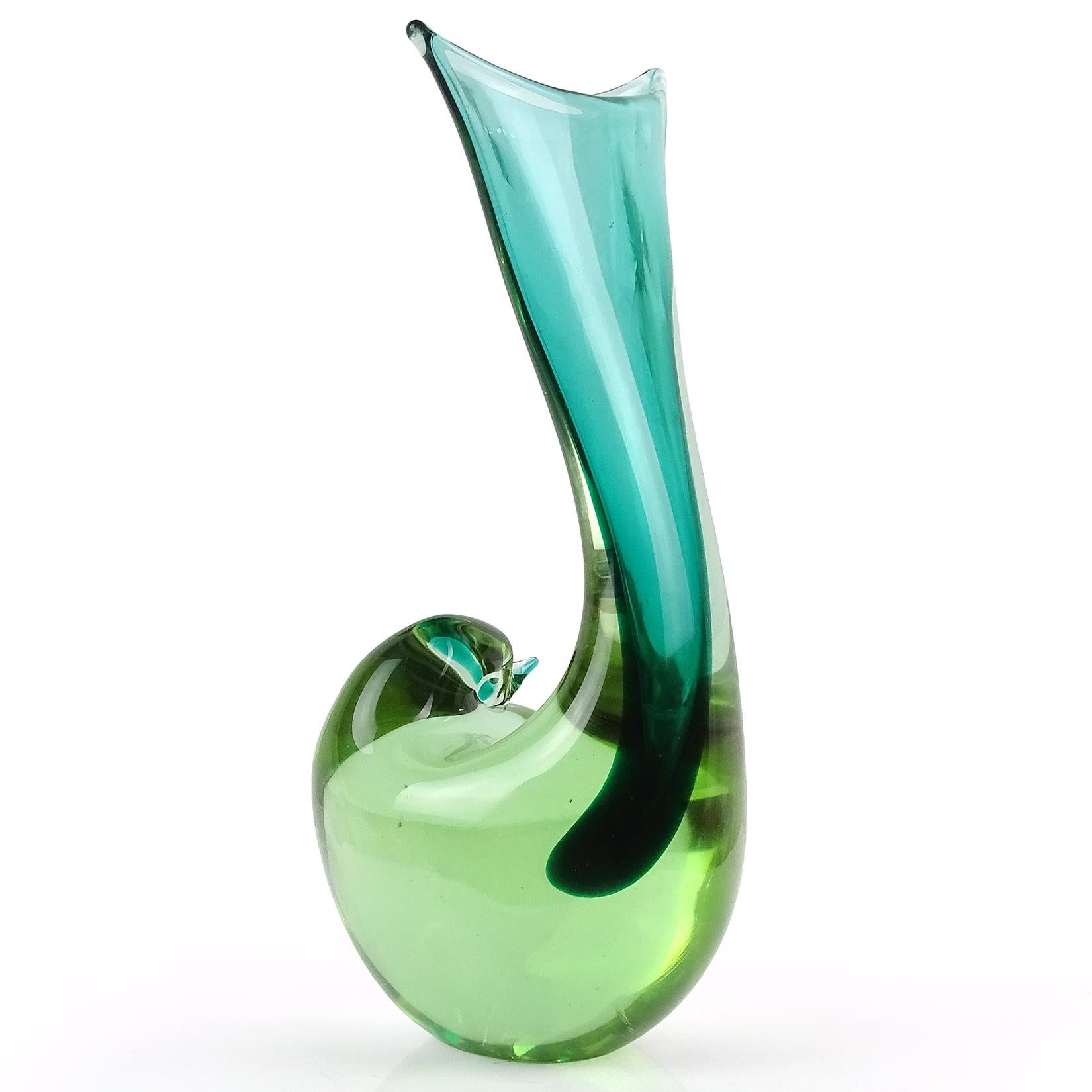 Cenedese Murano 1961 Sommerso Champagner Italienisches Kunstglas Vogel-Skulptur-Vase aus Muranoglas, Vogelskulptur im Angebot 1