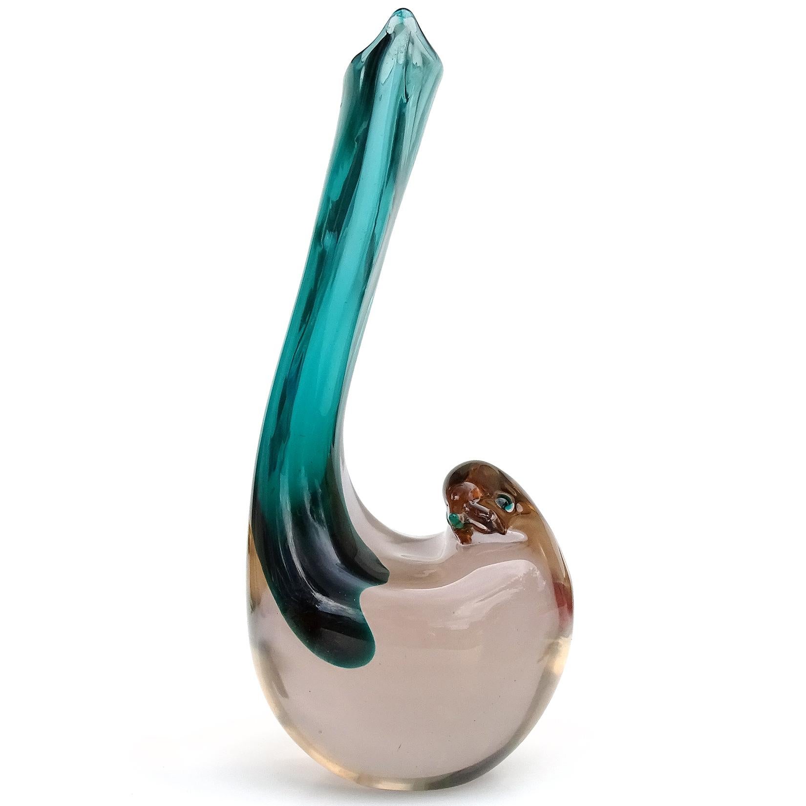 20th Century Cenedese Murano 1961 Sommerso Champagne Italian Art Glass Bird Sculptural Vase For Sale