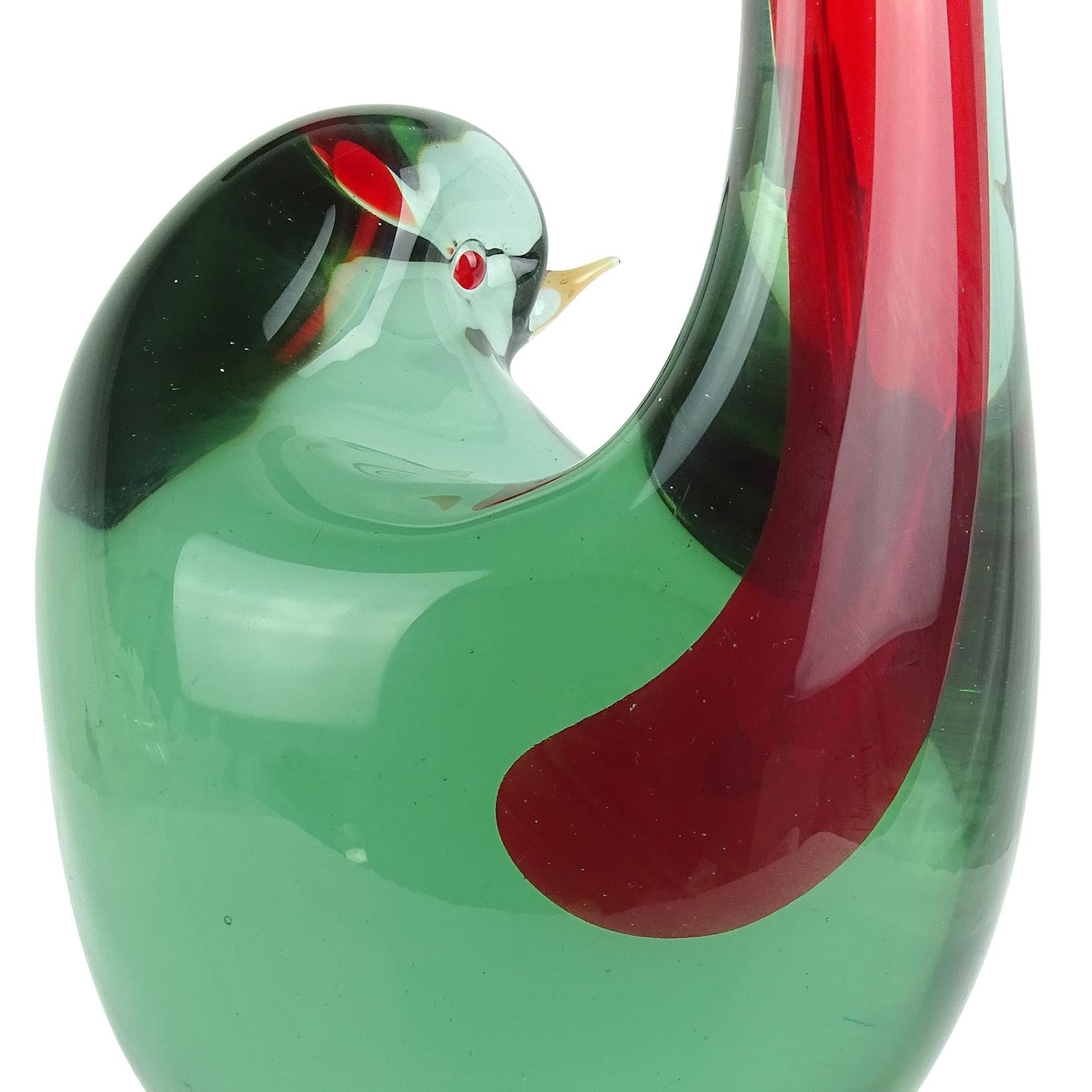 20th Century Cenedese Murano 1961 Sommerso Red Gray Italian Art Glass Bird Sculptural Vase For Sale