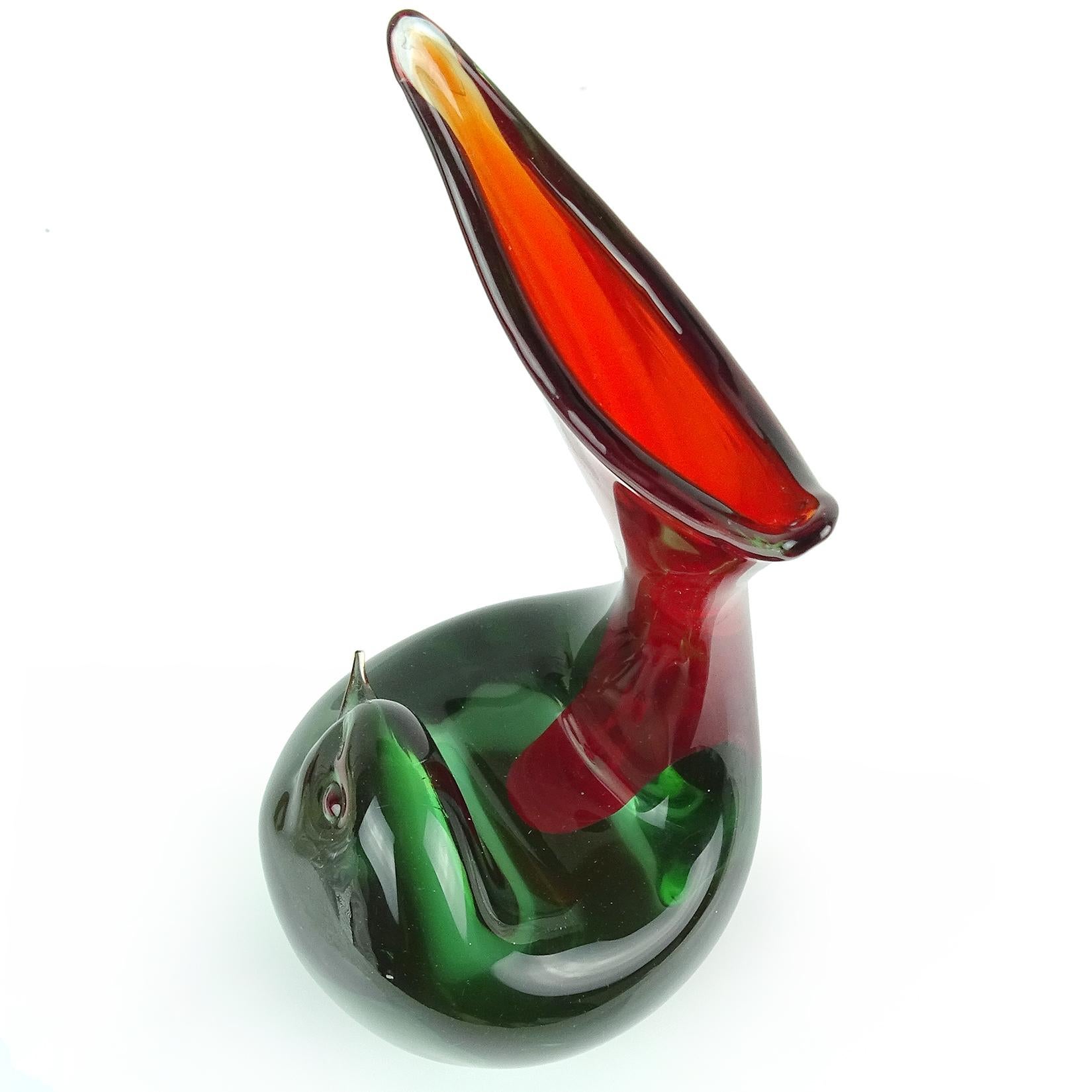 Cenedese Murano 1961 Sommerso Red Gray Italian Art Glass Bird Sculptural Vase For Sale 1