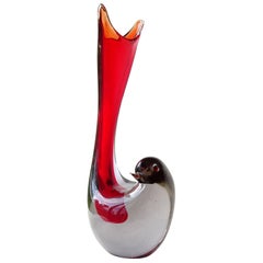 Cenedese Murano 1961 Sommerso Red Gray Italian Art Glass Bird Sculptural Vase