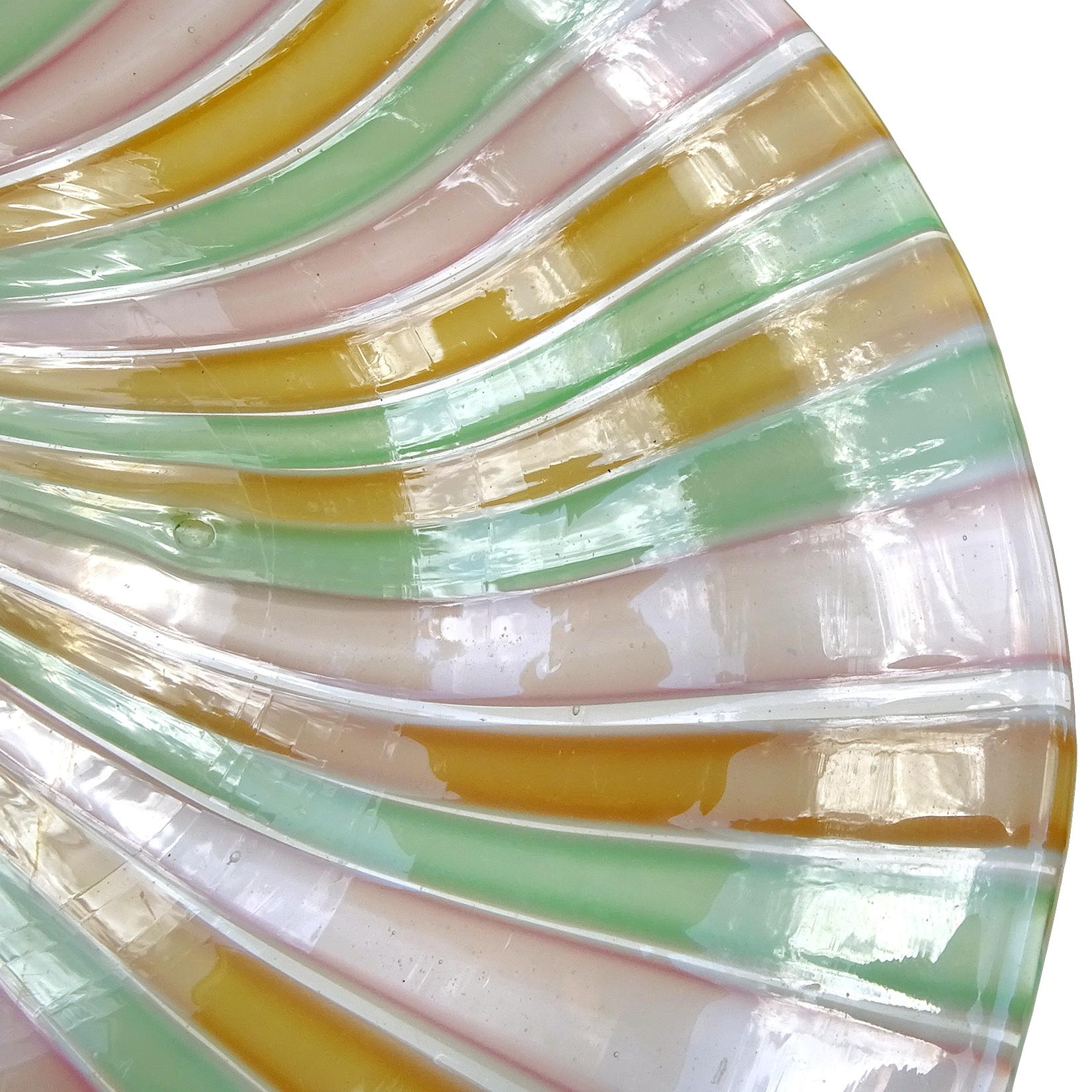 20th Century Cenedese Murano A Canne Ribbons Mirrored Italian Art Glass Seashell Dish Bowl