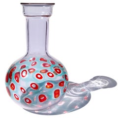 Cenedese Murano Alejandrita Rojo Azul Murrines Florero de vidrio artístico italiano