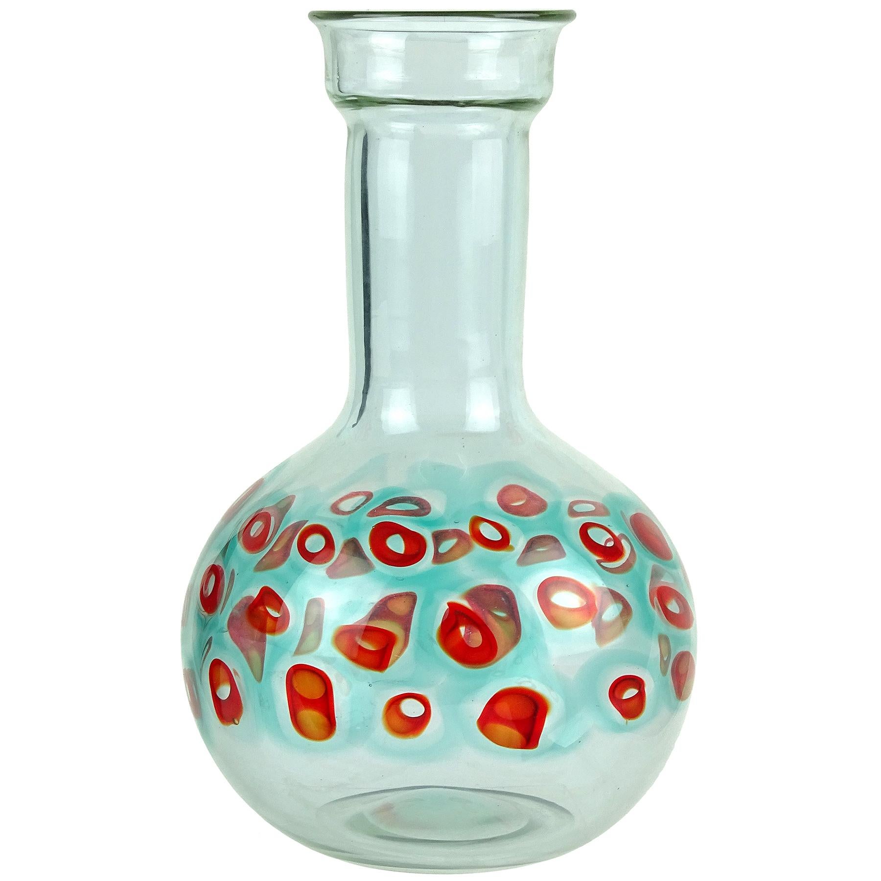 Mid-Century Modern Cenedese Murano Alexandrite Red Blue Murrines Italian Art Glass Flower Vase For Sale