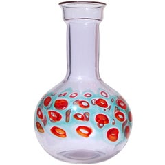 Retro Cenedese Murano Alexandrite Red Blue Murrines Italian Art Glass Flower Vase