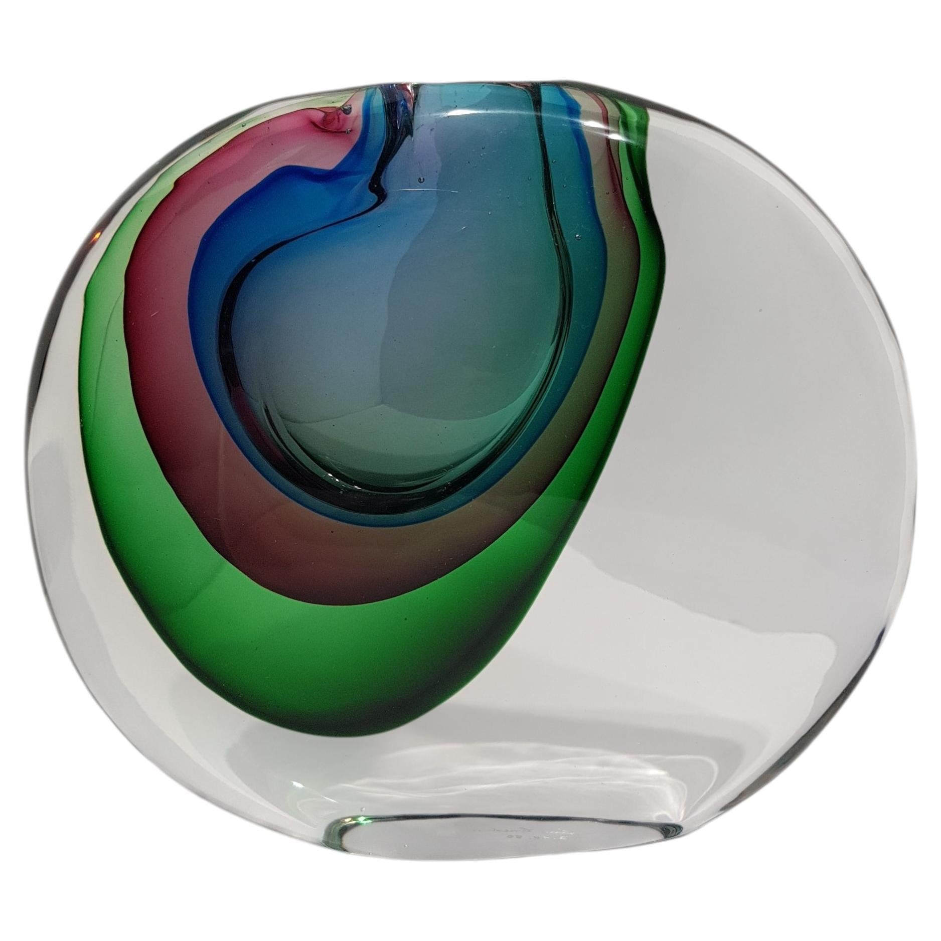 Cenedese Murano Antonio Da Ros Sasso Momento Vase Sculpture Sommerso Block Orb For Sale