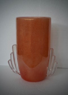 Cenedese Murano Art Glass Blown Glass Orange Color Art Deco Vase, 2000