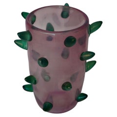 Cenedese Murano Art Glass Blown Glass Pink and Green Color Art Deco Vase, 2000