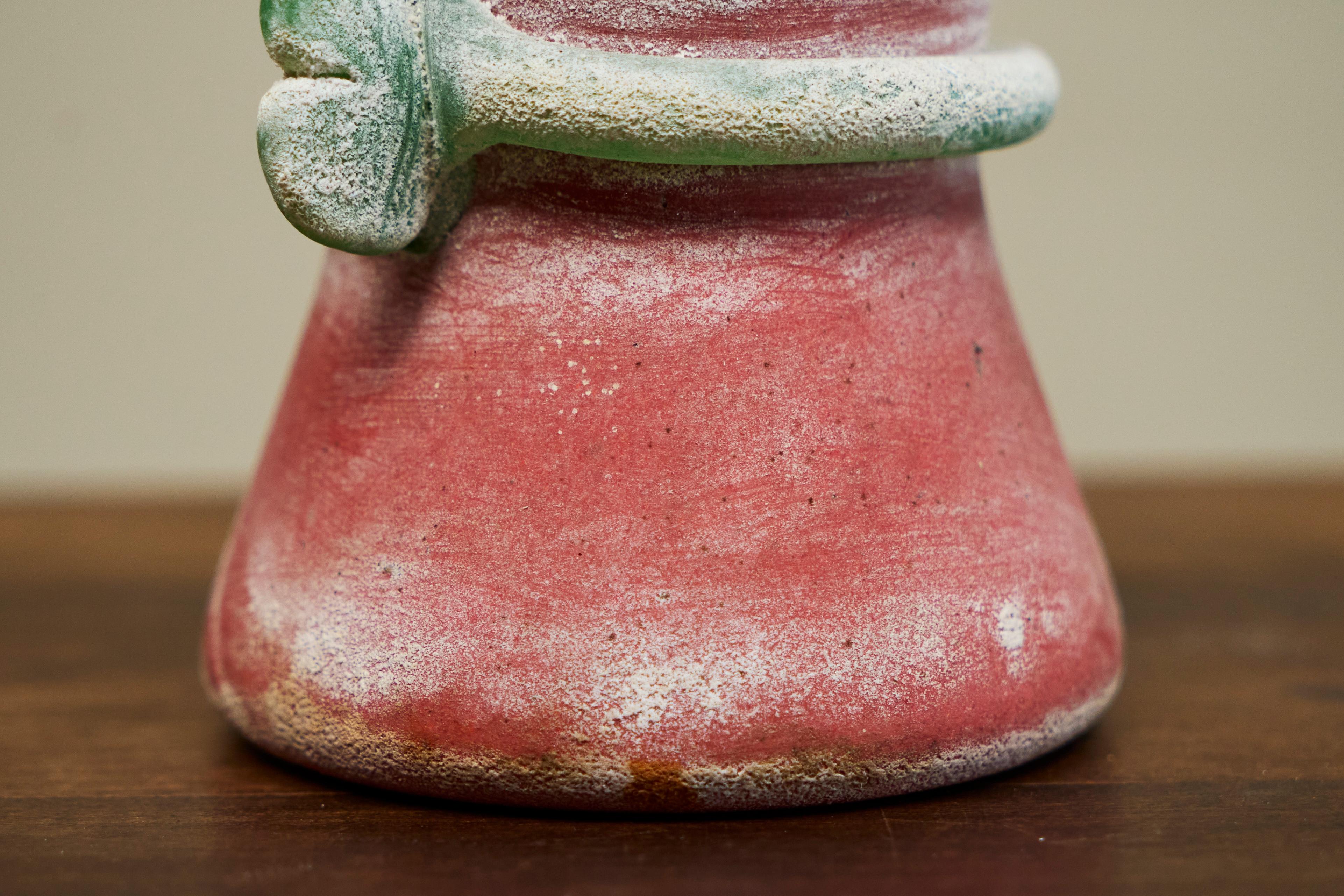 Cenedese Murano Attributed Scavo Vase in Red and Green Italy 1960s For Sale 3