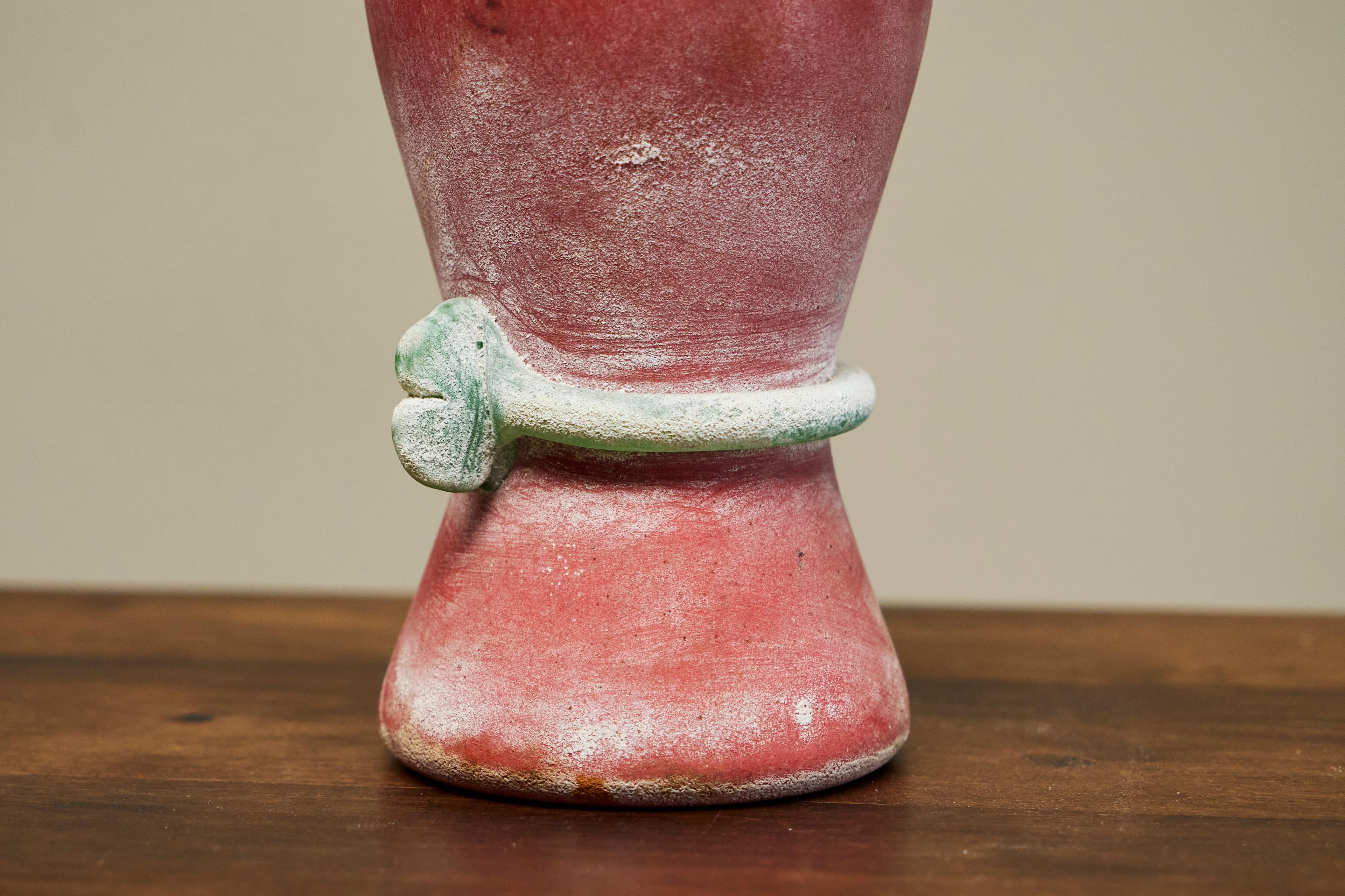 Hand-Crafted Cenedese Murano Attributed Scavo Vase in Red and Green Italy 1960s For Sale