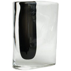 Cenedese Murano Black and Clear Glass Vase Vintage