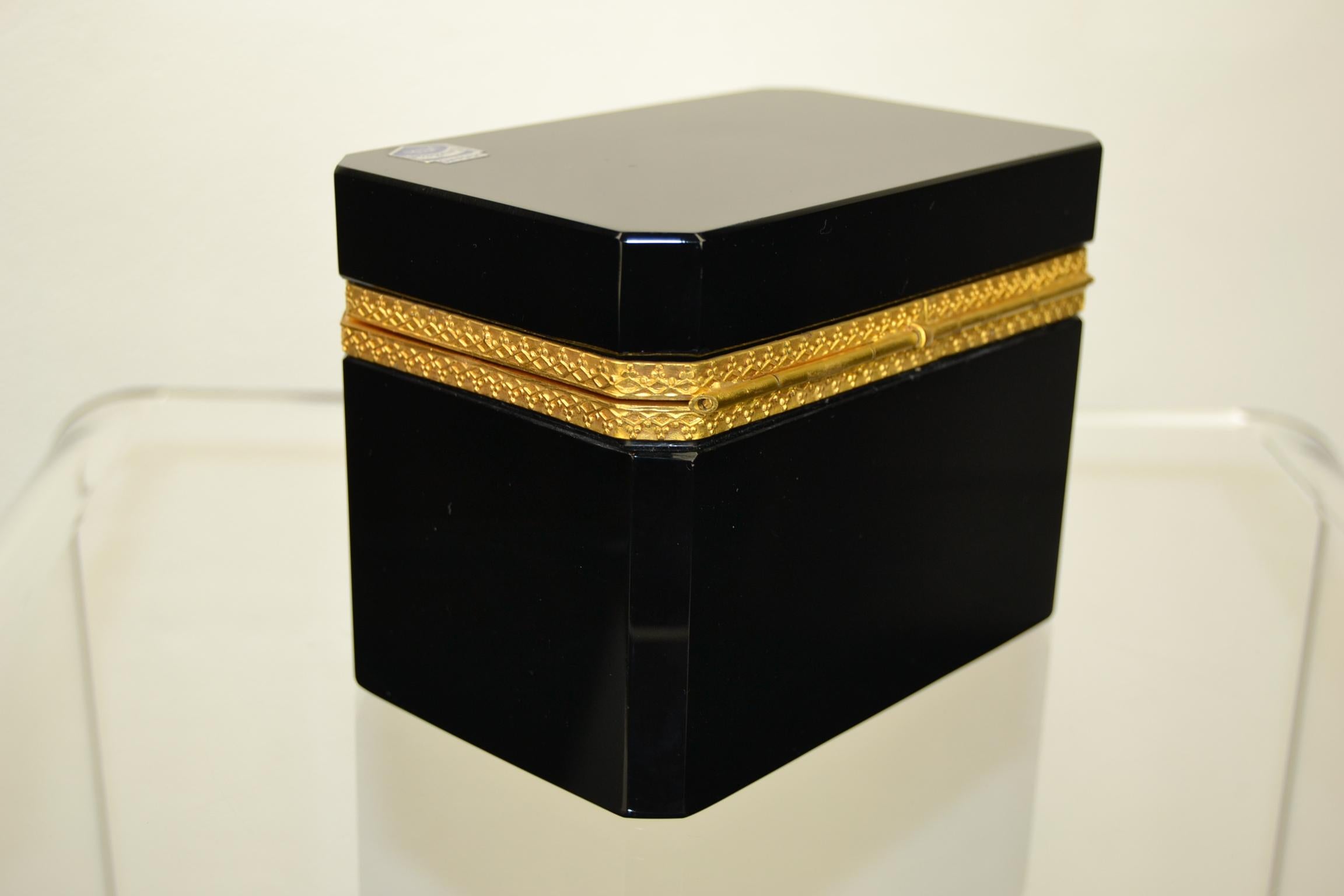 Gilt Cenedese Murano Black Jewelry Box, 1950s For Sale