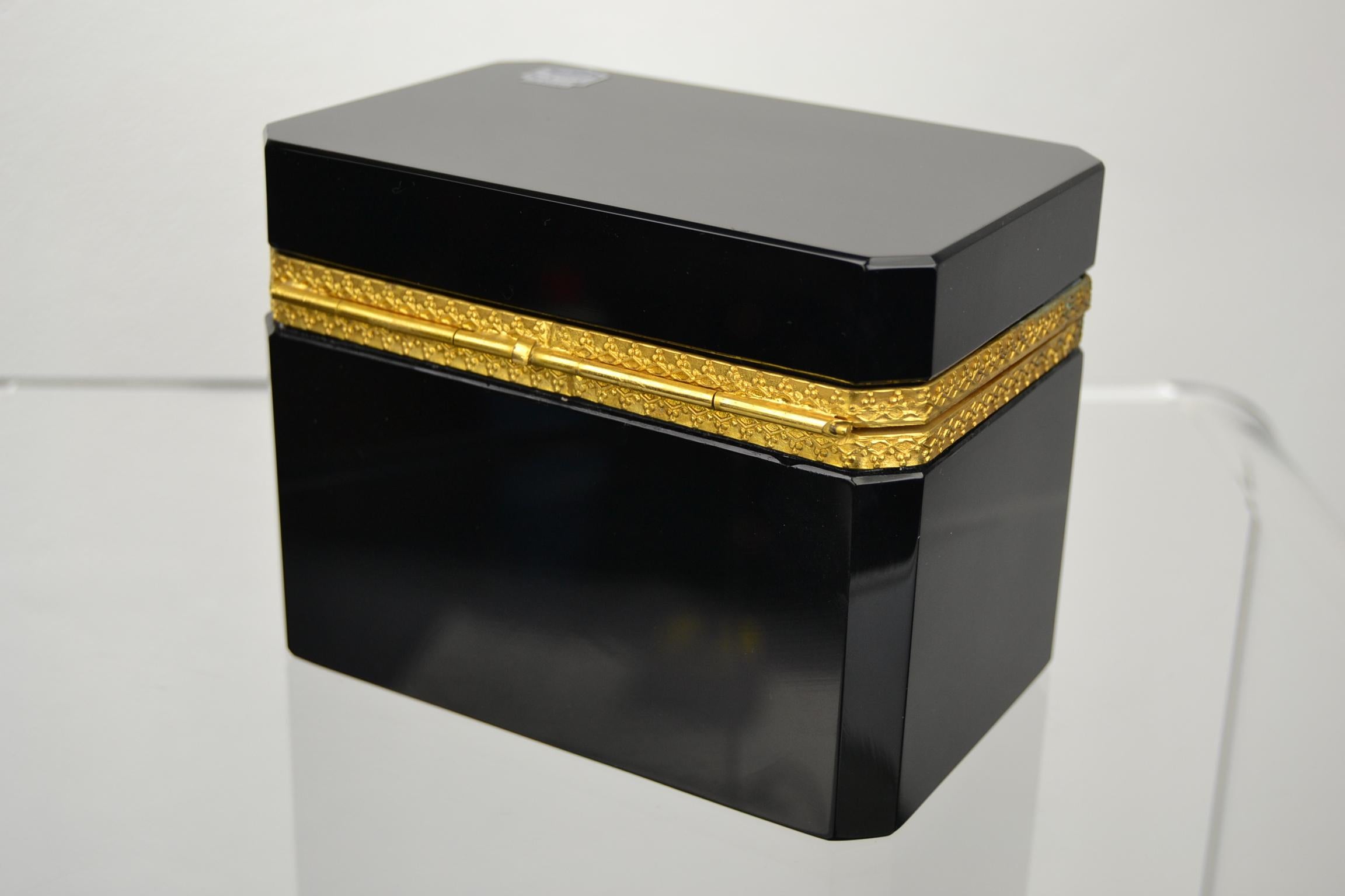 Gilt Cenedese Murano Black Jewelry Box, 1950s For Sale