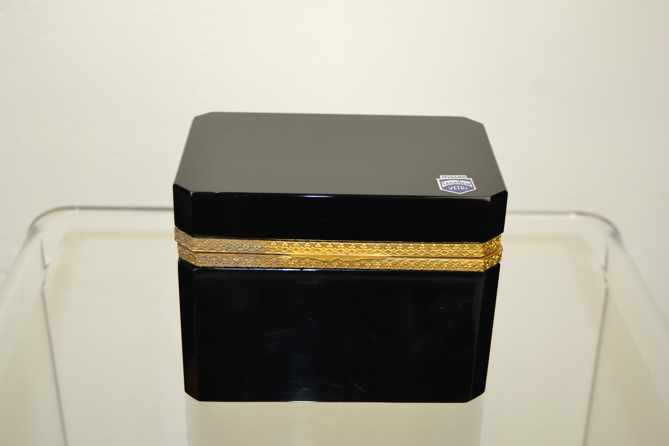 Cenedese Murano Black Jewelry Box, 1950s In Good Condition For Sale In Antwerp, BE