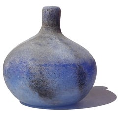 Cenedese Murano Blue Black Gray Scavo Texture Italian Art Glass Flower Vase