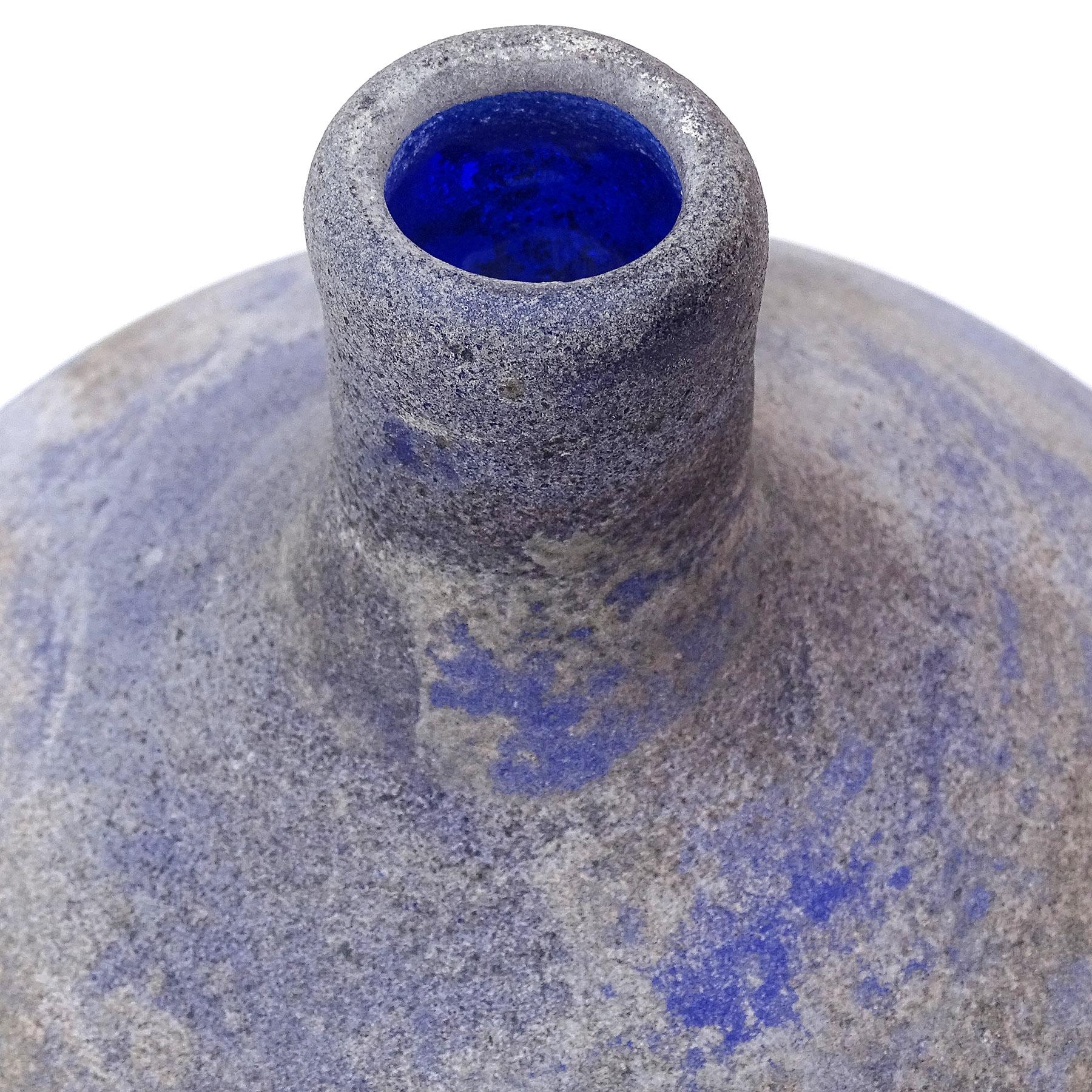 Cenedese Murano Blue Black Gray Scavo Texture Italian Art Glass Flower Vase 1