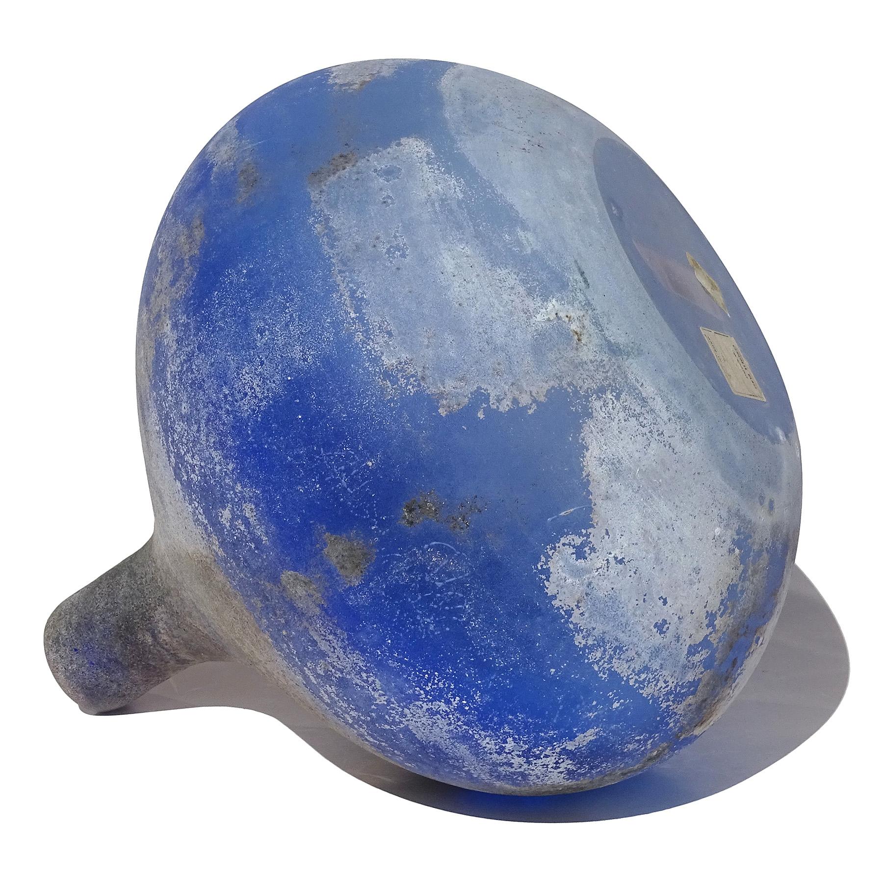 Fatto a mano Cenedese Scavo Vaso di fiori in vetro artistico di Murano blu, nero, grigio e con trama a scavo