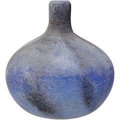Retro Cenedese Murano Blue Black Gray Scavo Texture Italian Art Glass Flower Vase