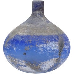 Vintage Cenedese Murano Blue Black Gray Scavo Texture Italian Art Glass Flower Vase