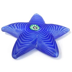 Cenedese Murano Blue Swirl Flower Murrine Italian Art Glass Starfish Paperweight