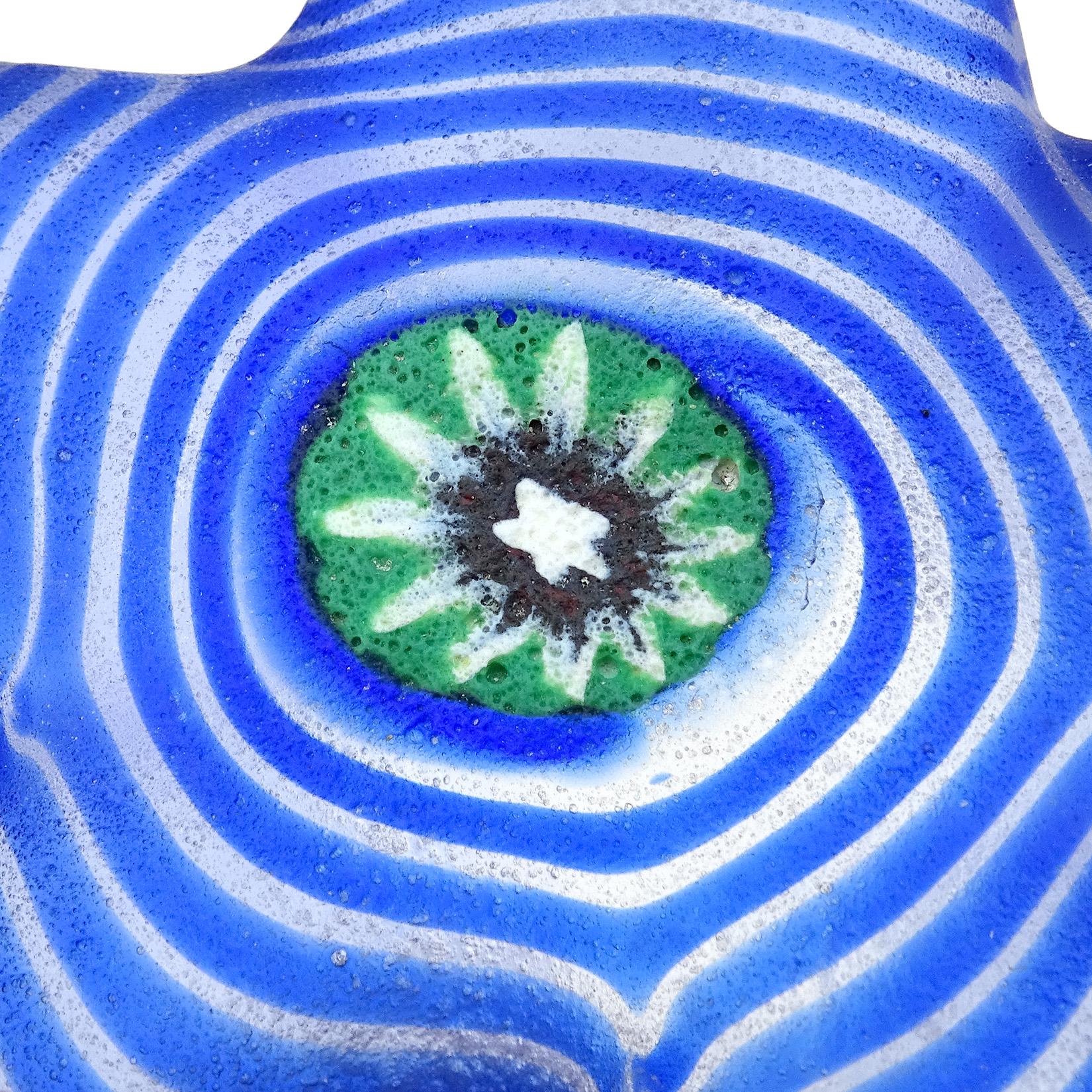 Mid-Century Modern Cenedese Murano Blue Swirl Flower Murrine Italian Art Glass Starfish Paperweight