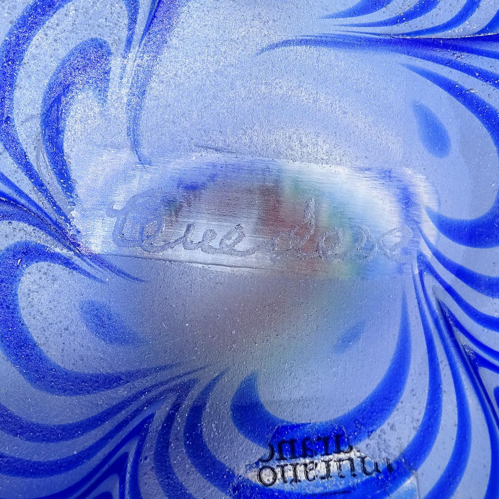 Hand-Crafted Cenedese Murano Blue Swirl Flower Murrine Italian Art Glass Starfish Paperweight