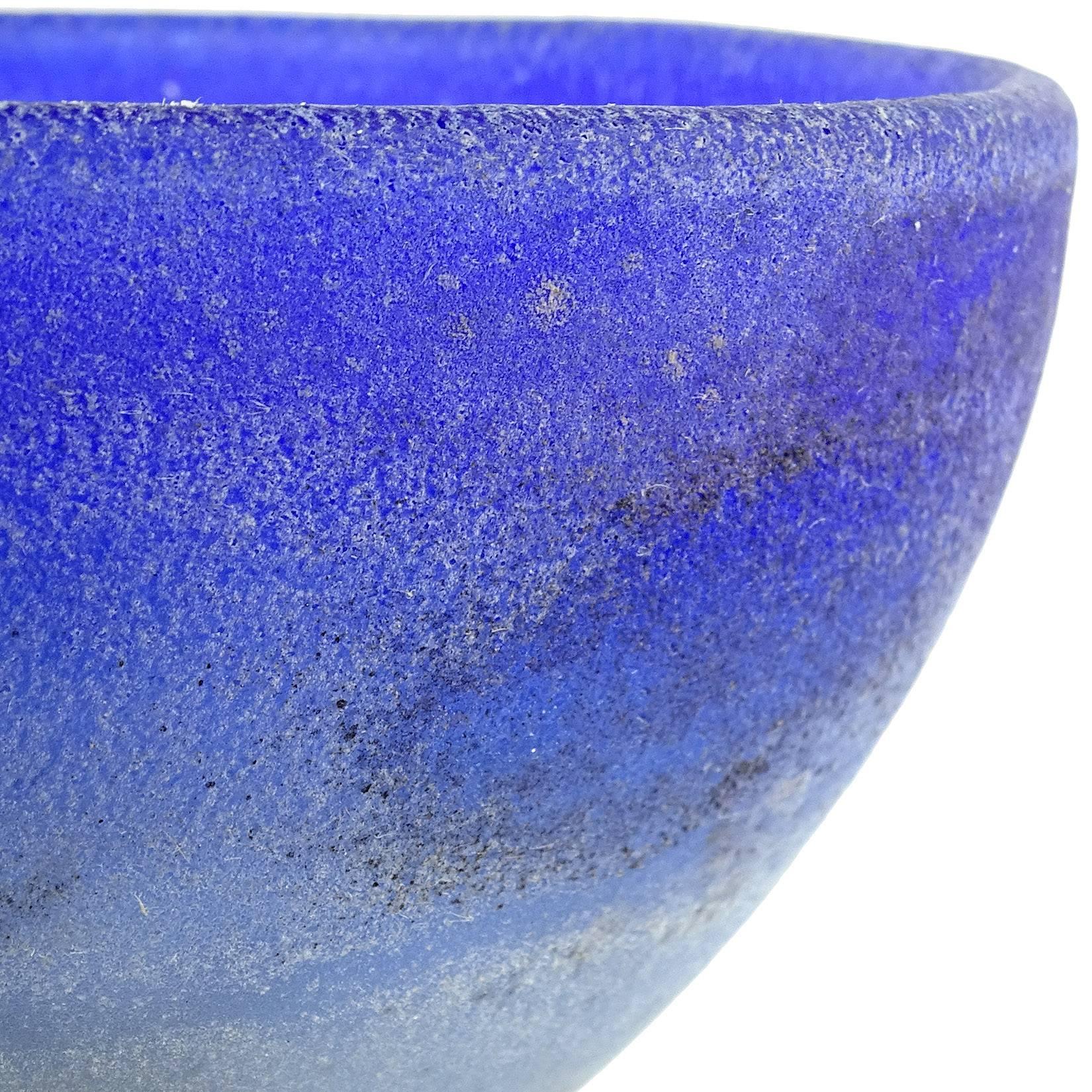 Mid-Century Modern Cenedese Murano Blue White Scavo Texture Italian Art Glass Compote Bowl Vase