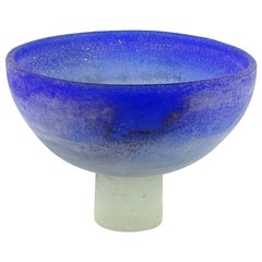 Cenedese Murano Blue White Scavo Texture Italian Art Glass Compote Bowl Vase
