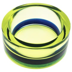 Ciotola da centrotavola in vetro artistico Murano Sommerso blu e giallo, Cenedese
