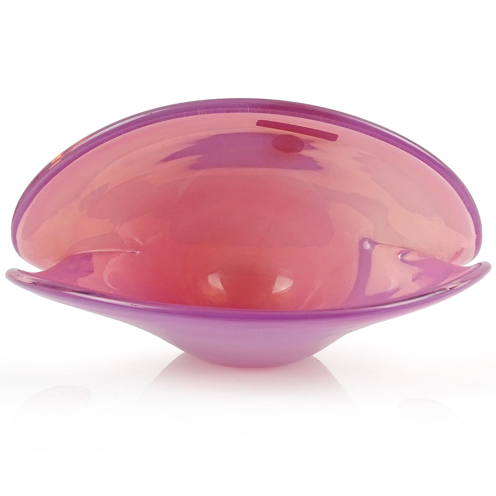 Mid-Century Modern Cenedese Murano Double Position Opal Pink Italian Art Glass Shell Vase Bowl For Sale