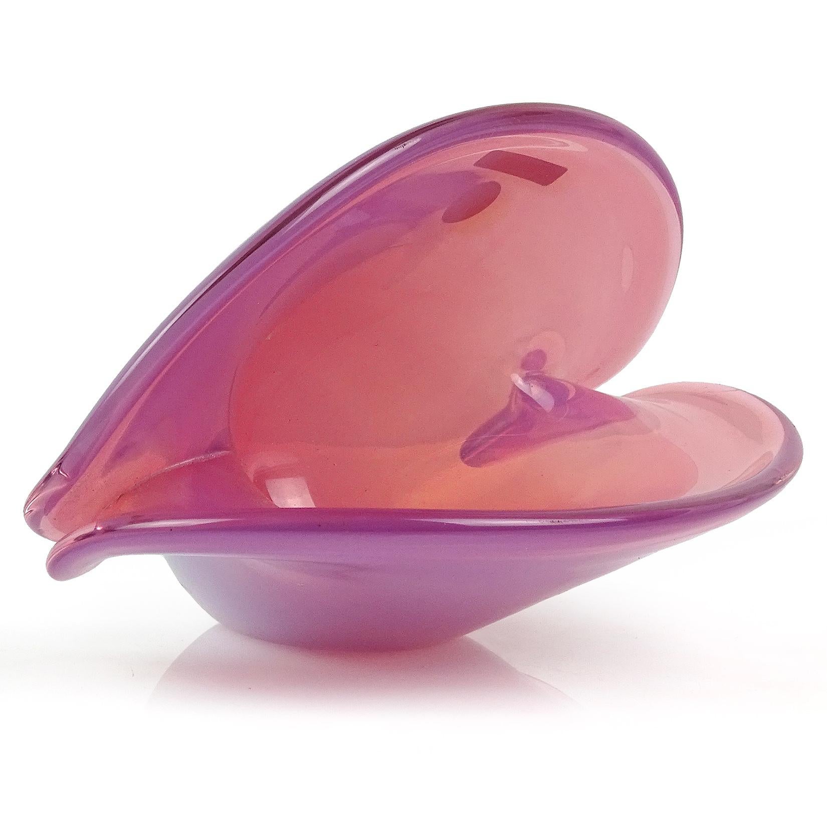 Hand-Crafted Cenedese Murano Double Position Opal Pink Italian Art Glass Shell Vase Bowl For Sale