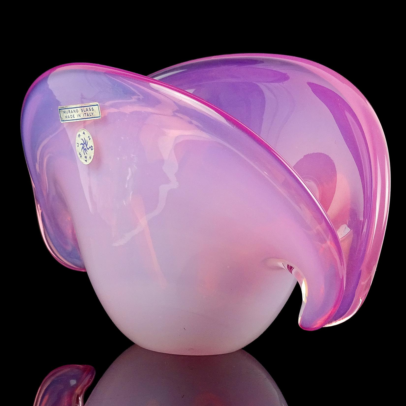 20th Century Cenedese Murano Double Position Opal Pink Italian Art Glass Shell Vase Bowl For Sale