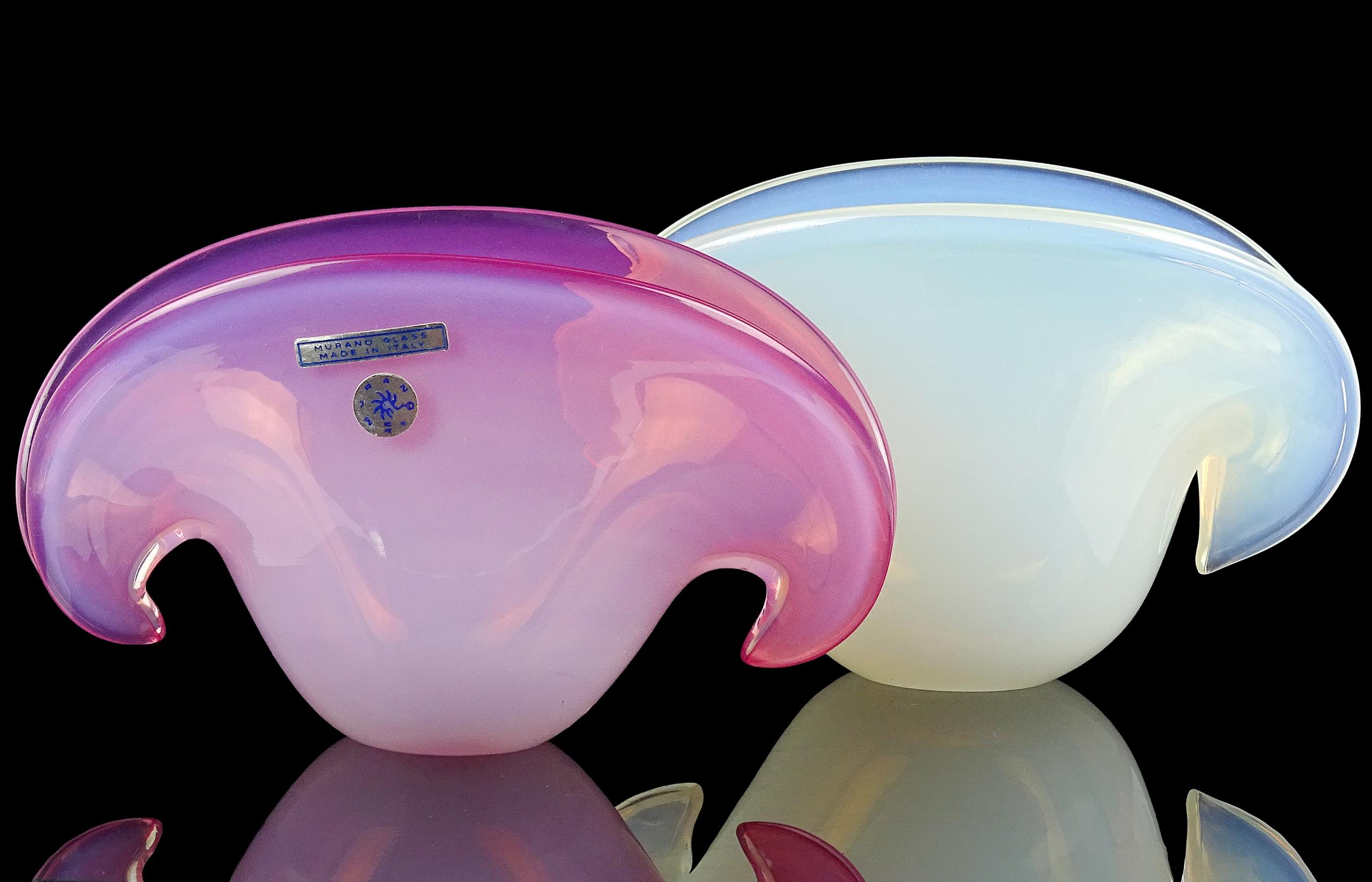Cenedese Murano Double Position Opal Pink Italian Art Glass Shell Vase Bowl For Sale 2