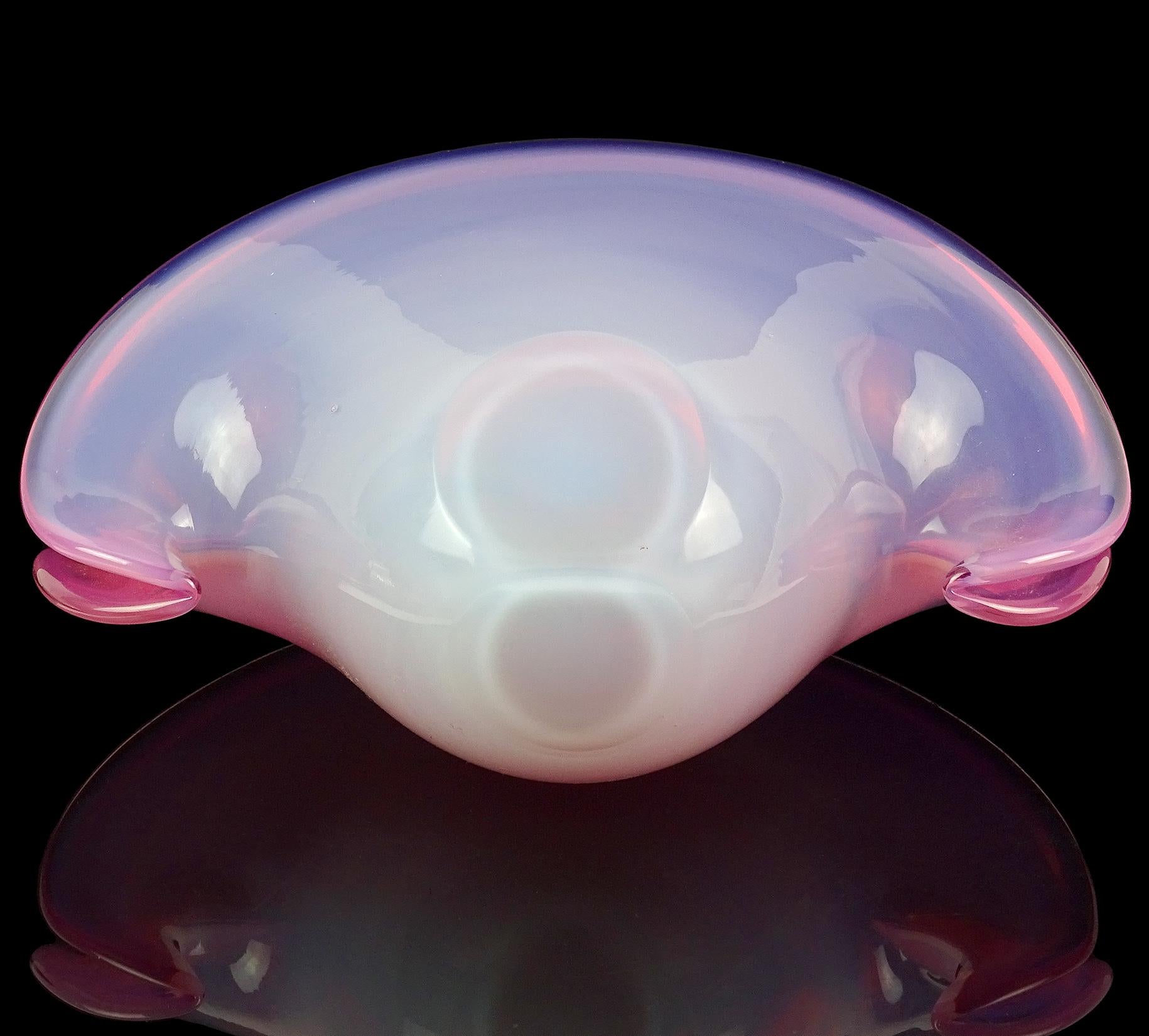 Sommerso Cenedese Murano Double Position Opal Pink Italian Art Glass Shell Vase Bowl