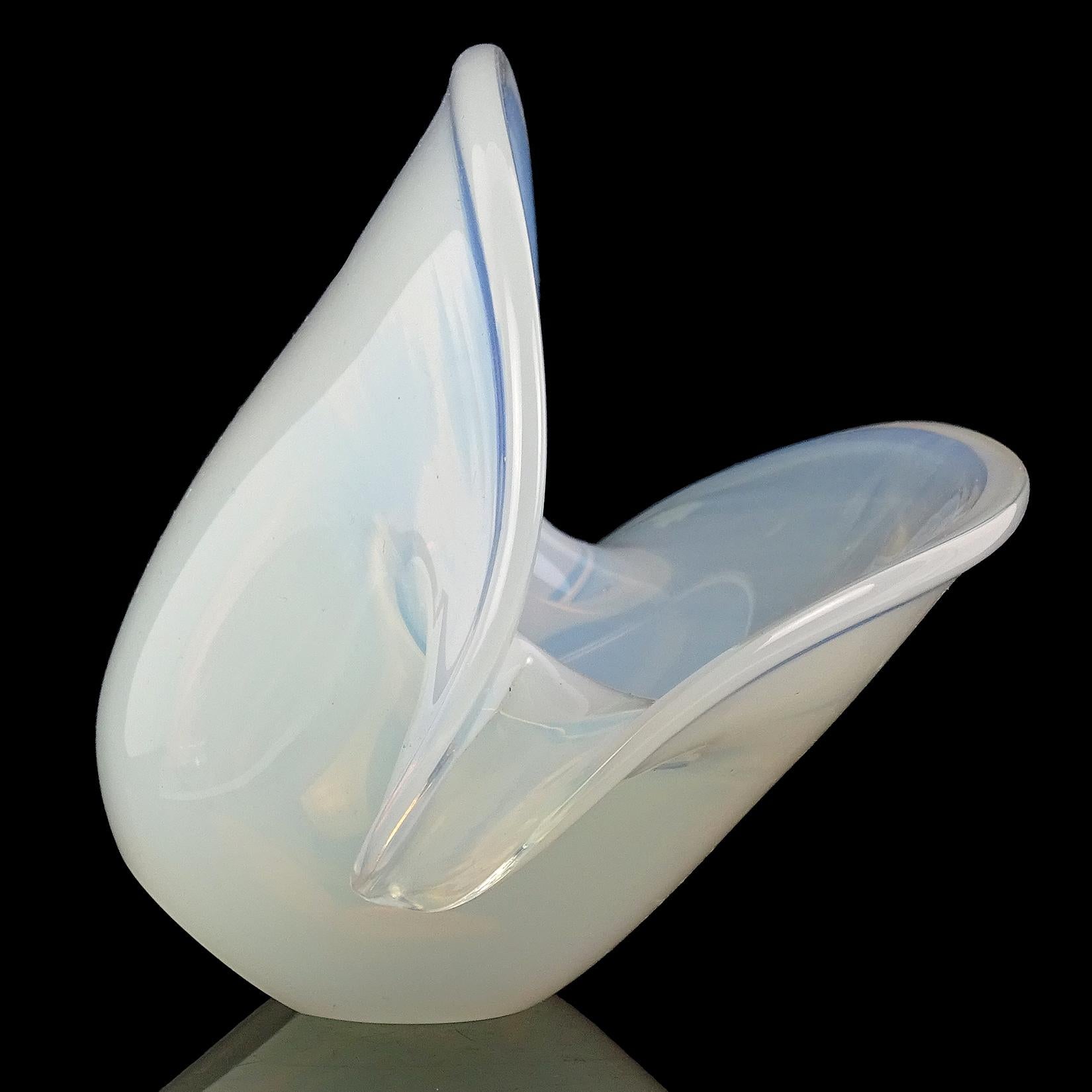 20th Century Cenedese Murano Double Position White Opal Italian Art Glass Conch Shell Vase
