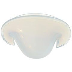 Cenedese Murano Double Position White Opal Italian Art Glass Conch Shell Vase