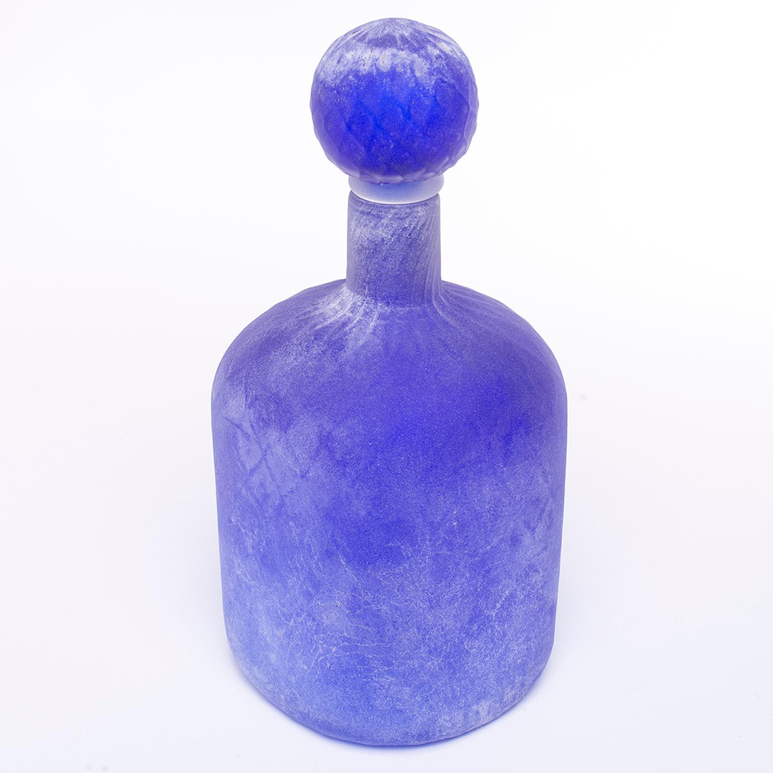 Mid-Century Modern Cenedese Murano Glass Blue Scavo Style Decanter