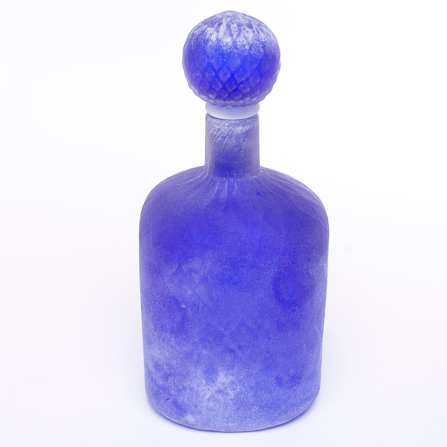Italian Cenedese Murano Glass Blue Scavo Style Decanter