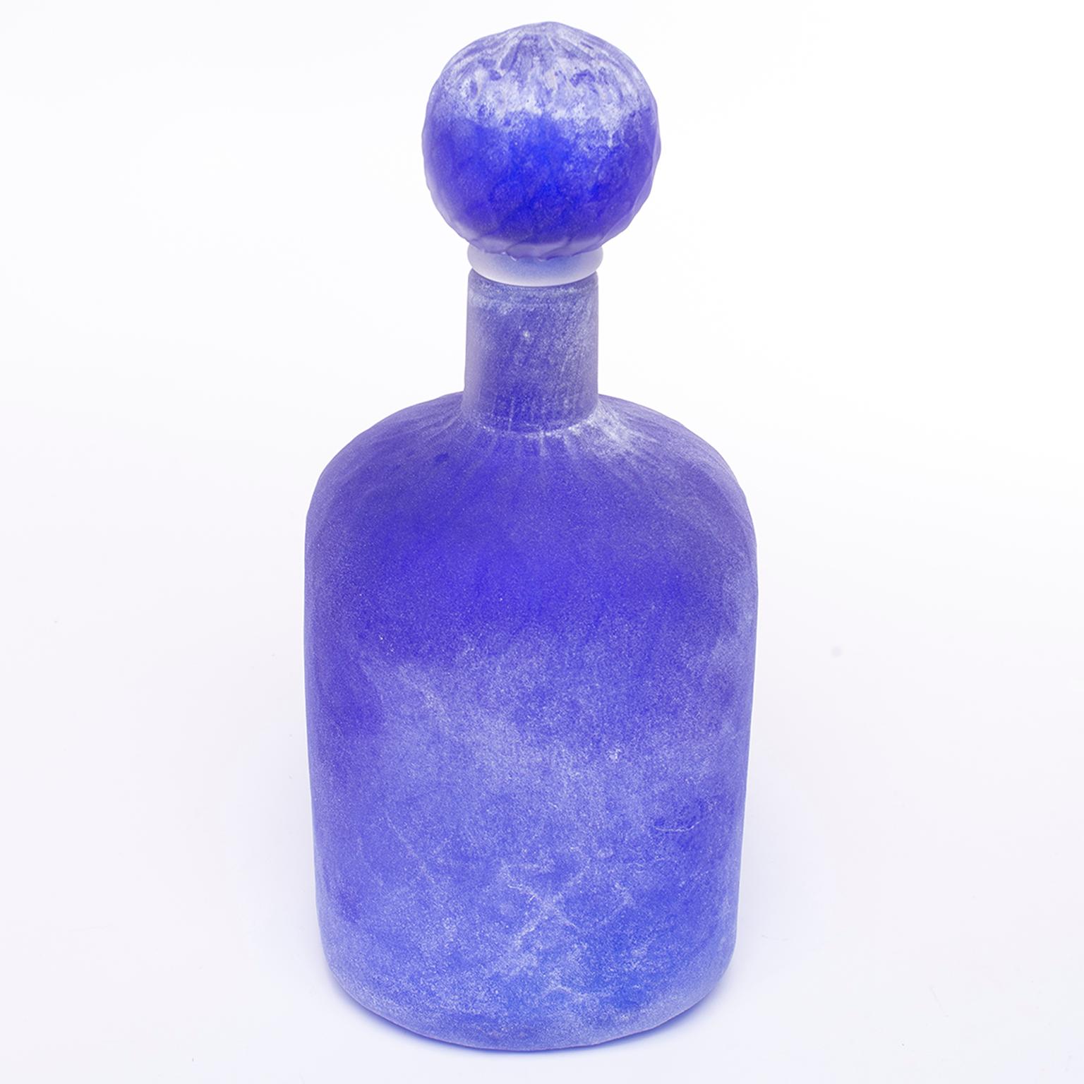 Cenedese Murano Glass Blue Scavo Style Decanter In Excellent Condition In Troy, MI
