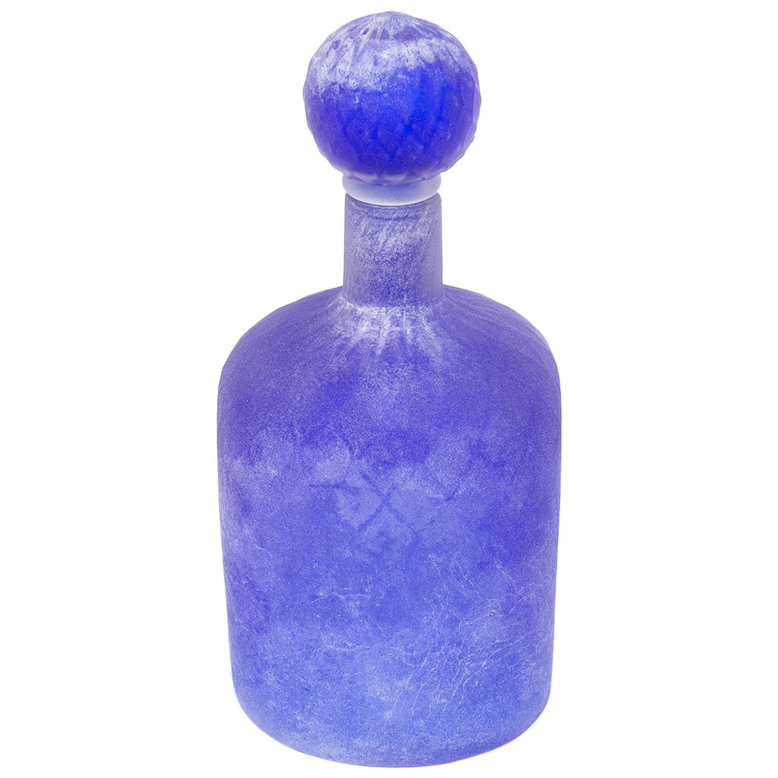 Cenedese Murano Glass Blue Scavo Style Decanter